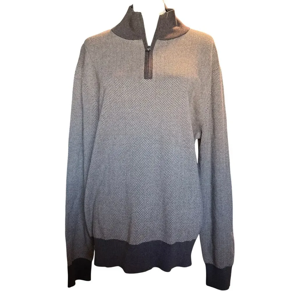 J.Crew 100% Cotton Herringbone Half Zip Sweater, Chocolate, Men's Large